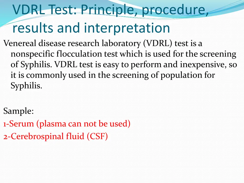 vdrl test principle procedure results
