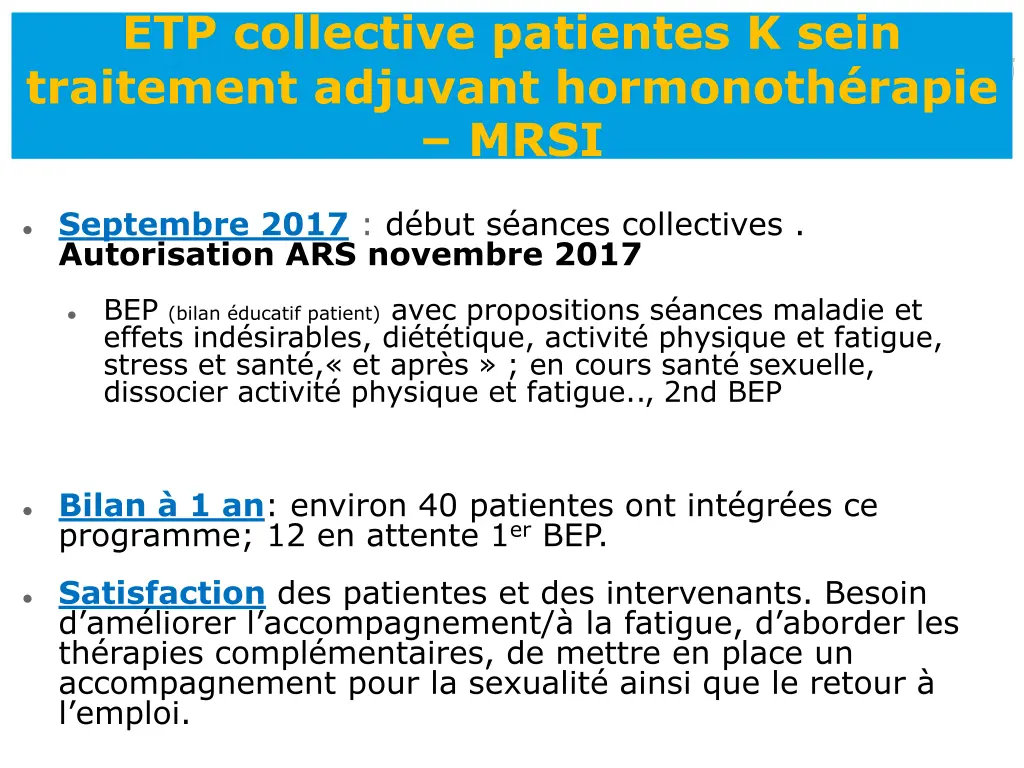 etp collective patientes k sein traitement