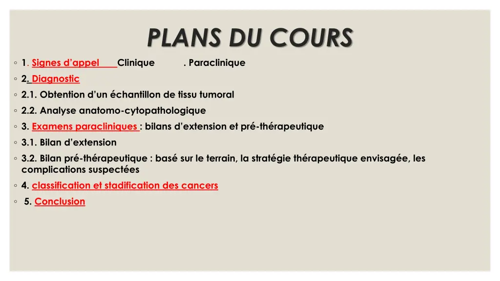 plans du cours
