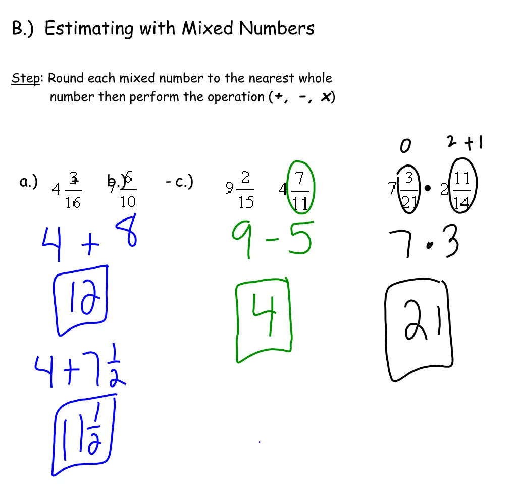 b estimating with mixed numbers