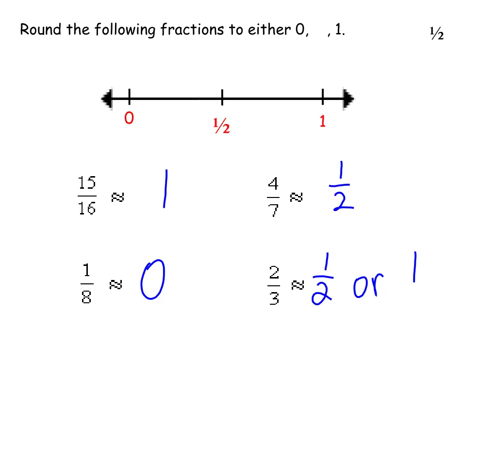 round the following fractions to either 0 1