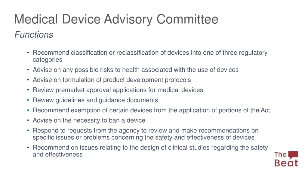 medical device advisory committee functions