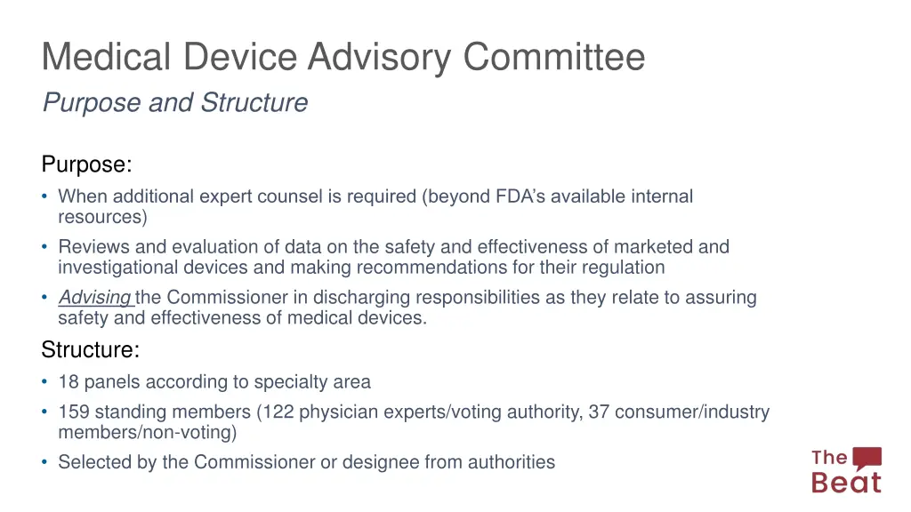 medical device advisory committee purpose 2