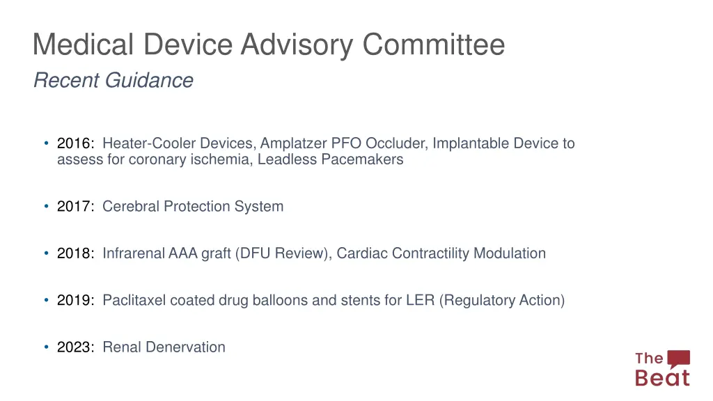 medical device advisory committee recent guidance
