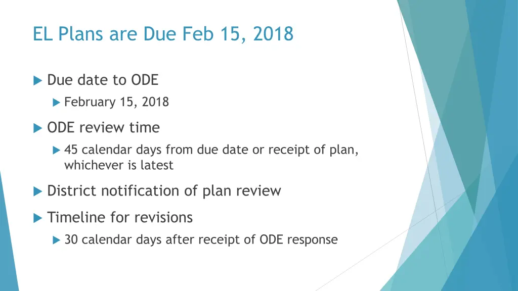 el plans are due feb 15 2018