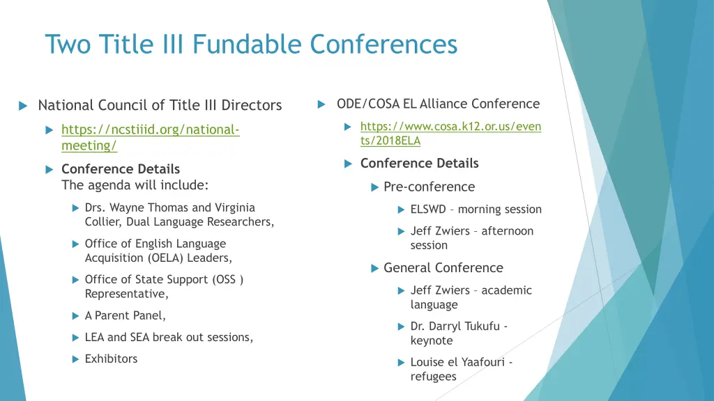 two title iii fundable conferences