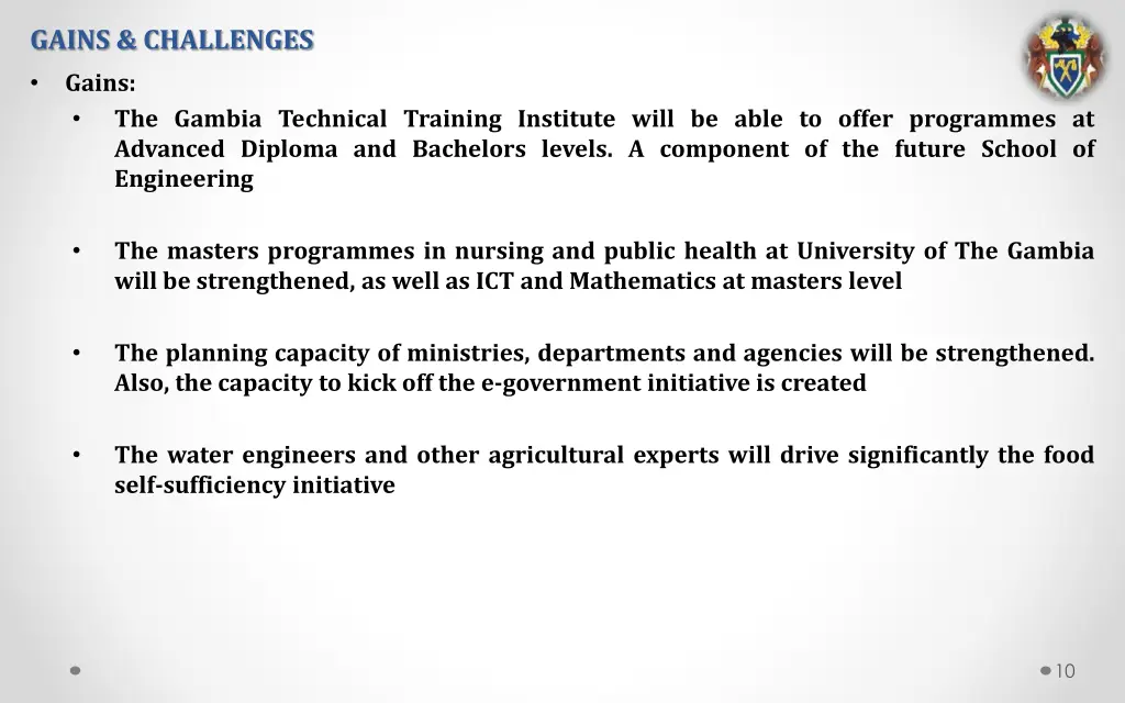 gains challenges gains the gambia technical