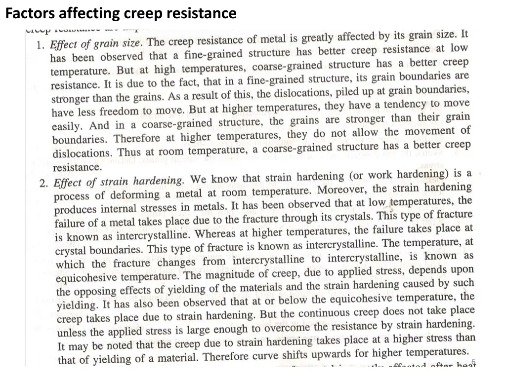 factors affecting creep resistance