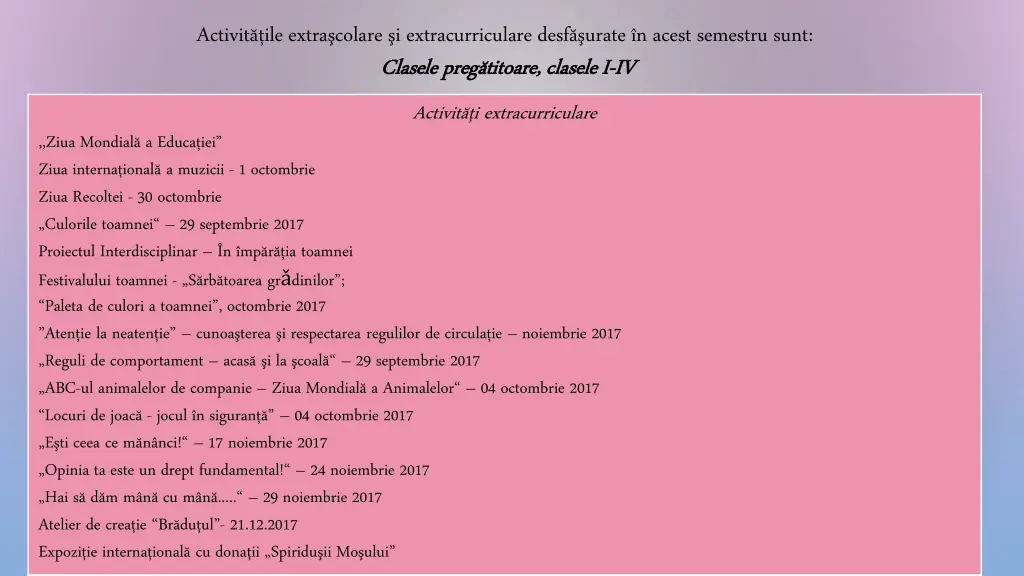 activit ileextra colare i extracurriculare desf