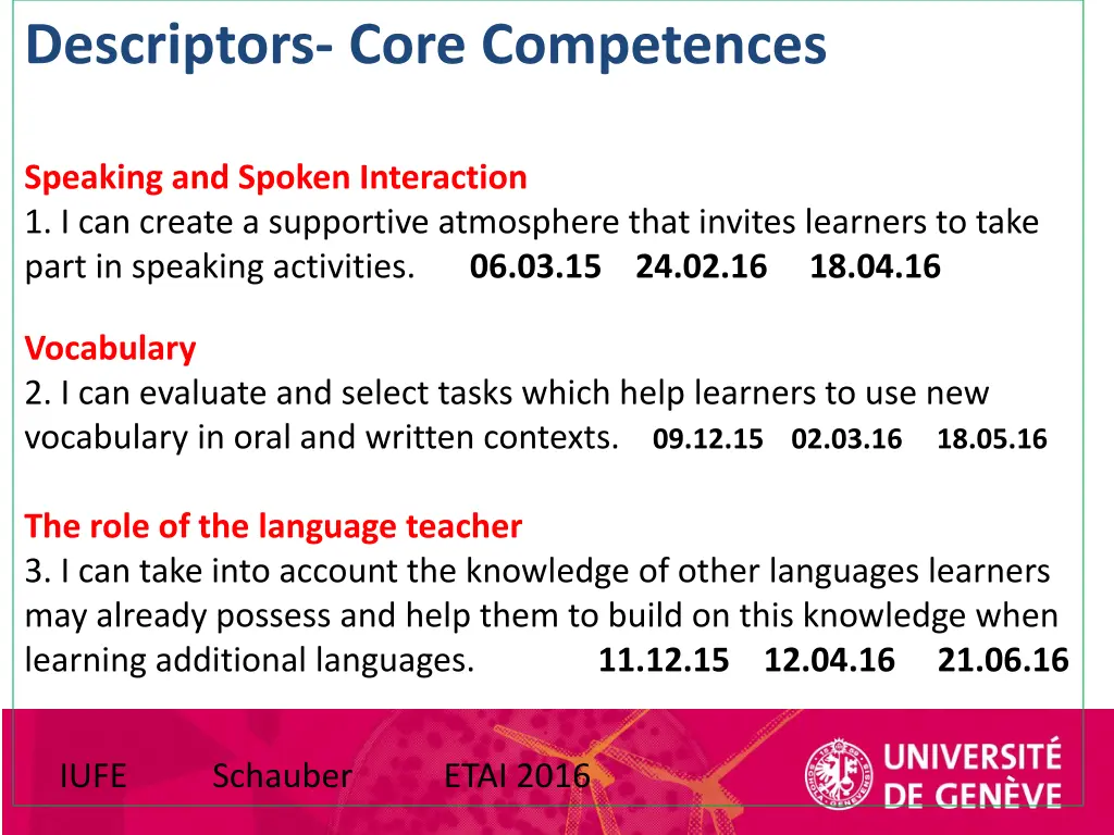 descriptors core competences
