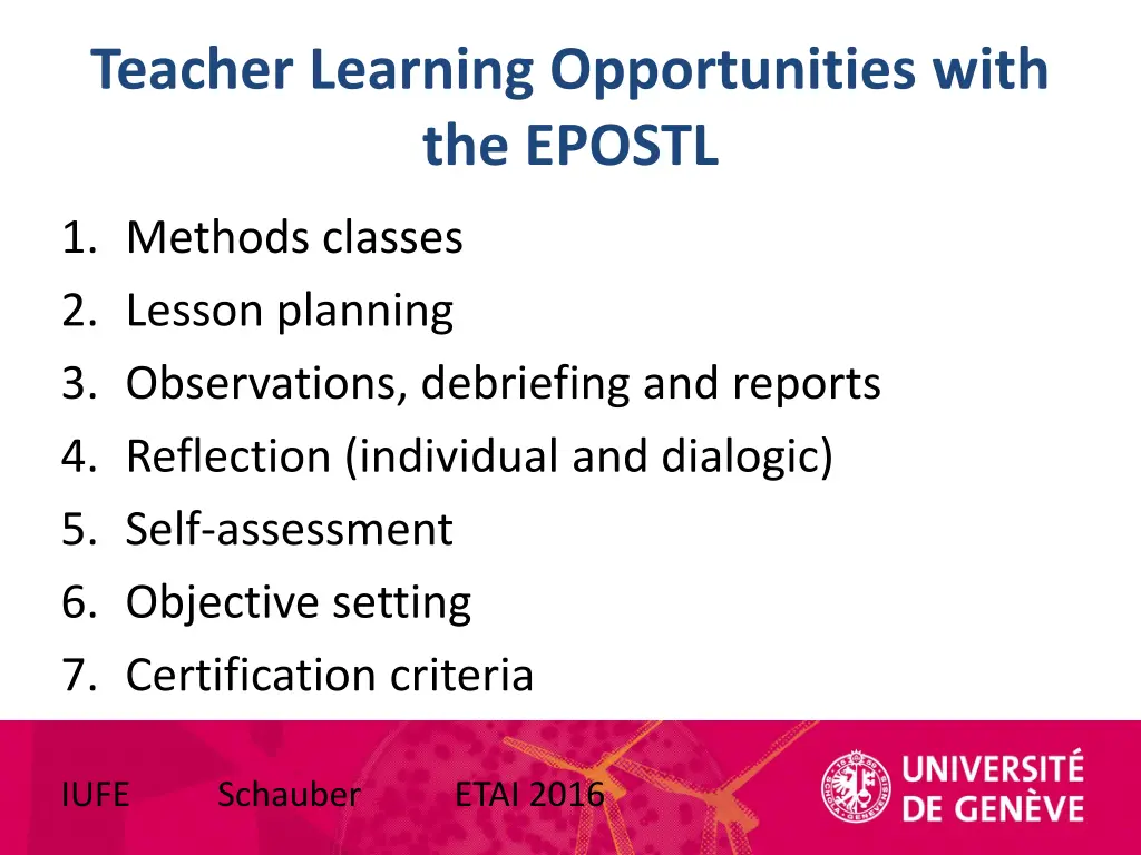 teacher learning opportunities with the epostl