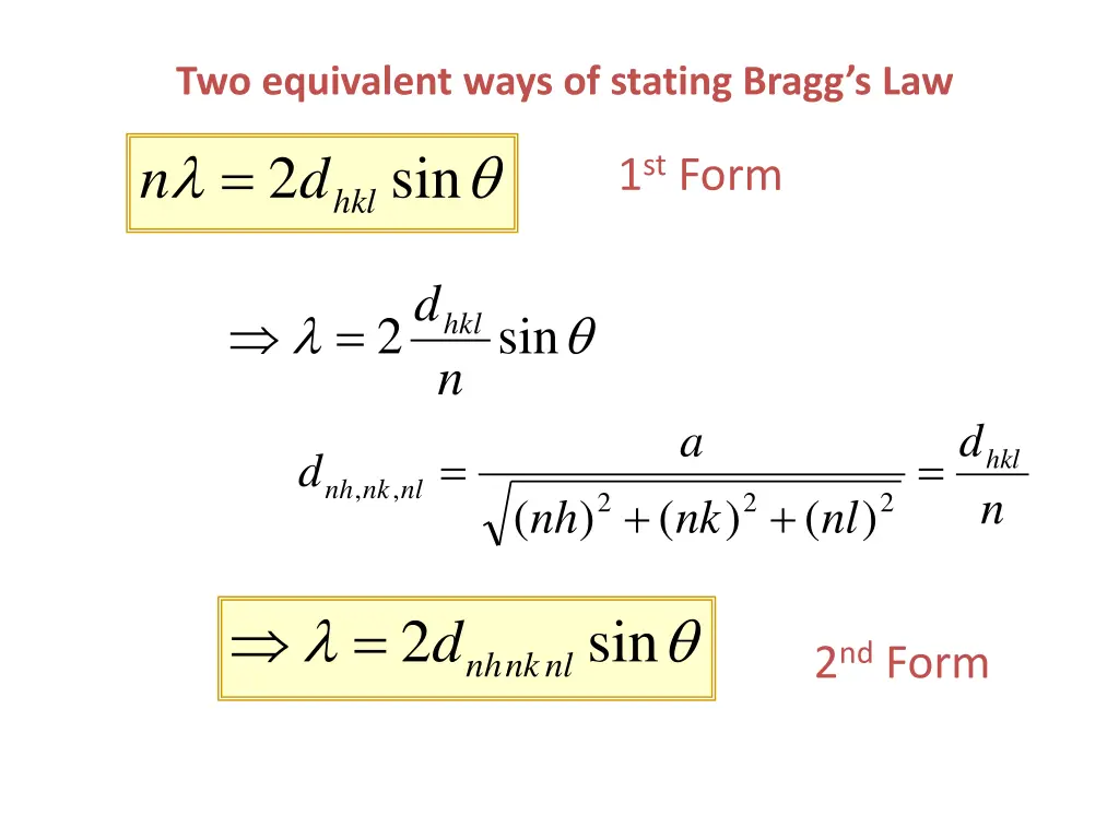 two equivalent ways of stating bragg s law