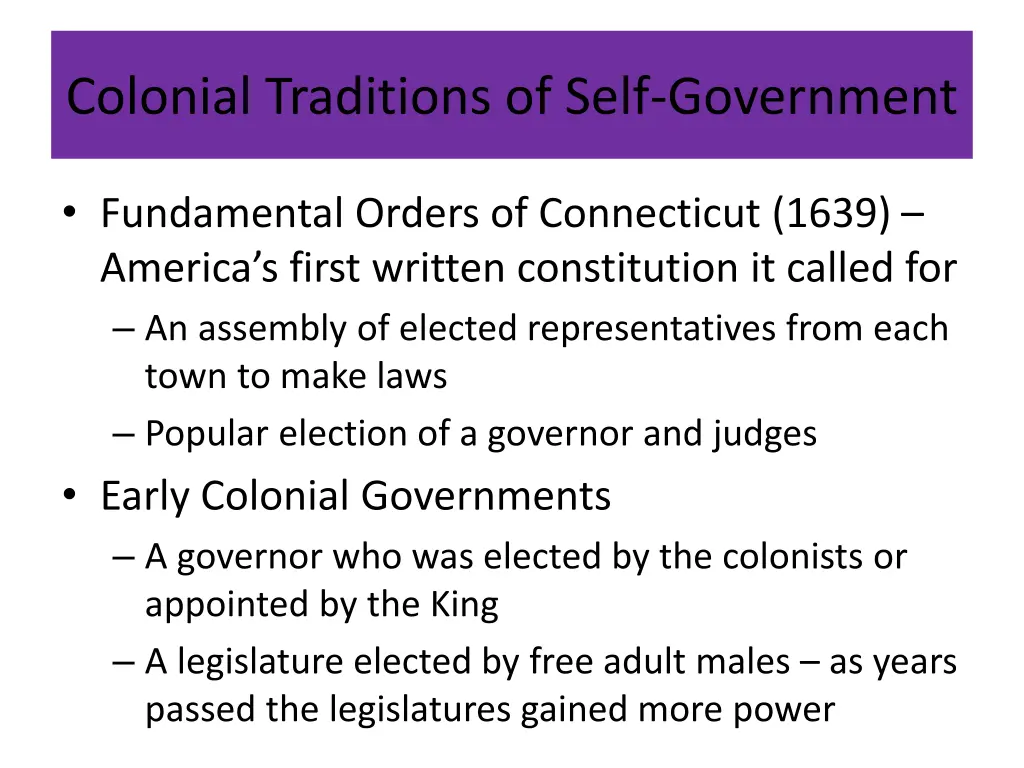 colonial traditions of self government 1