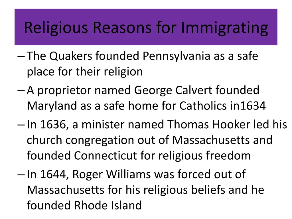religious reasons for immigrating 1