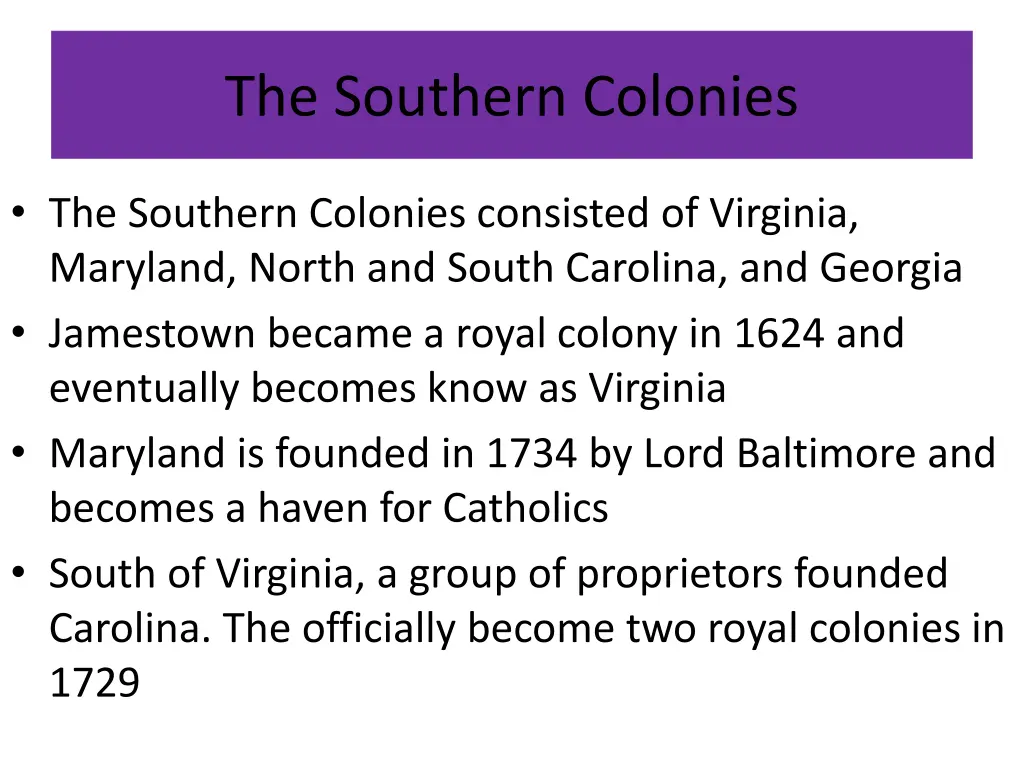 the southern colonies