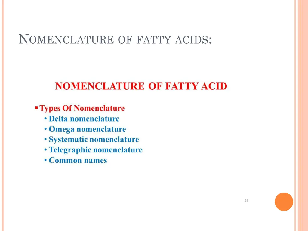 n omenclature of fatty acids