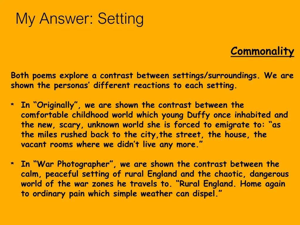 my answer setting