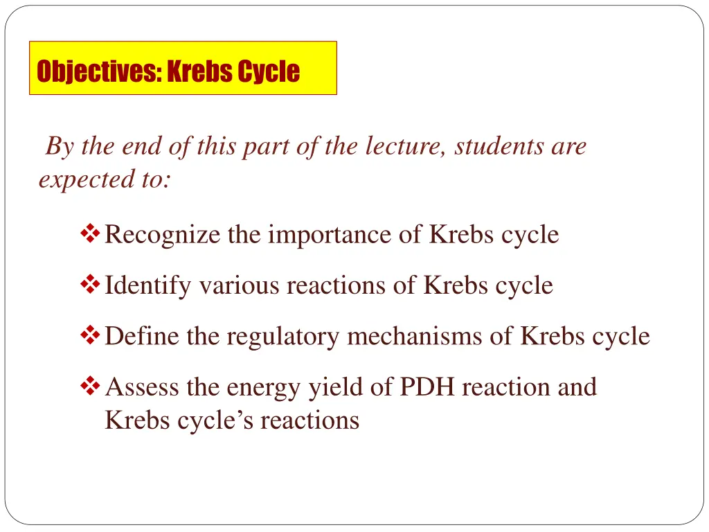 objectives krebs cycle