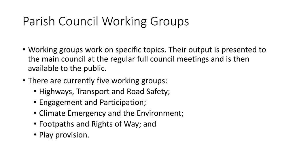 parish council working groups