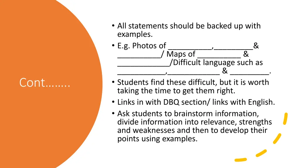 all statements should be backed up with examples