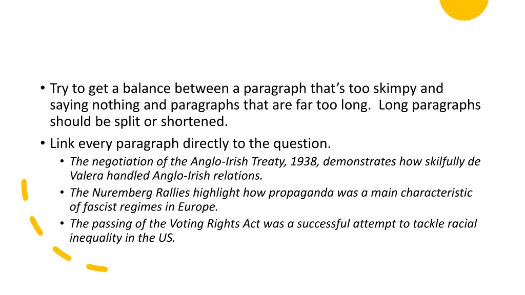 try to get a balance between a paragraph that
