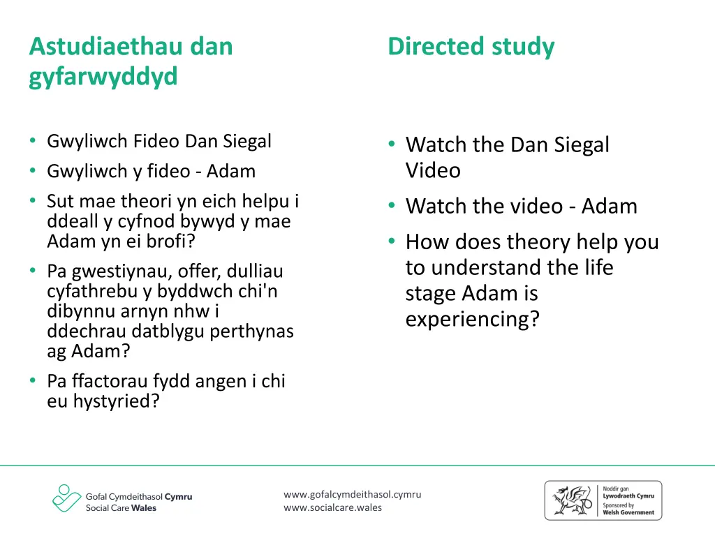 astudiaethau dan gyfarwyddyd