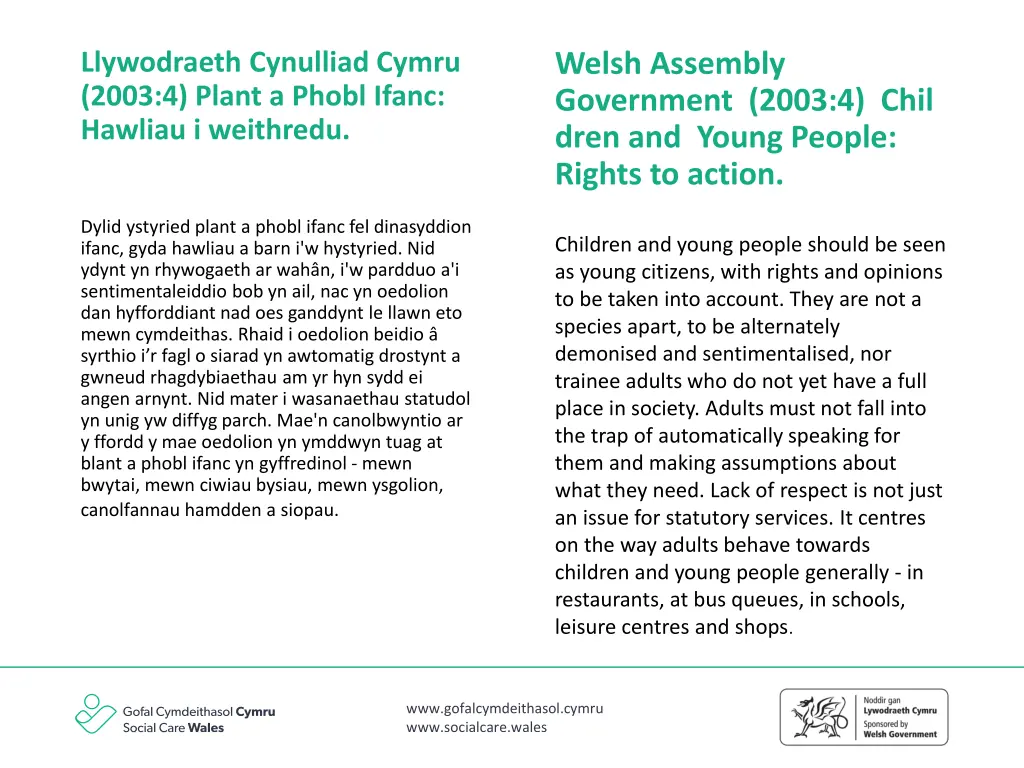 llywodraeth cynulliad cymru 2003 4 plant a phobl