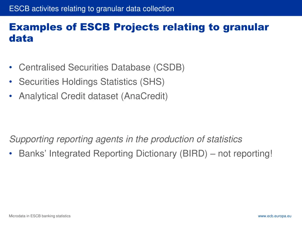 rubric escb activites relating to granular data