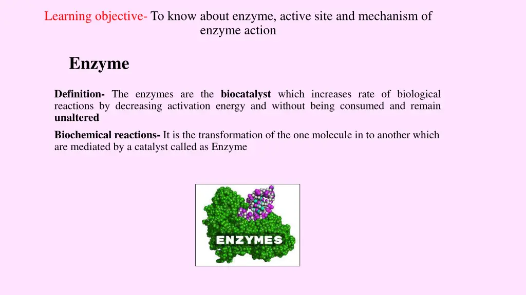 learning objective to know about enzyme active