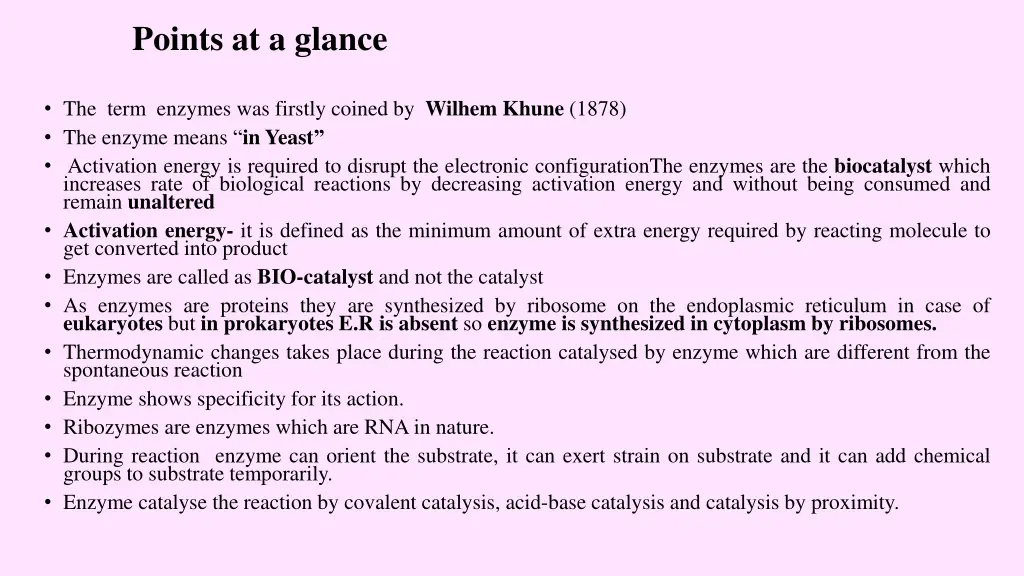 points at a glance