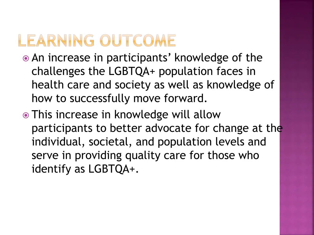 learning outcome an increase in participants