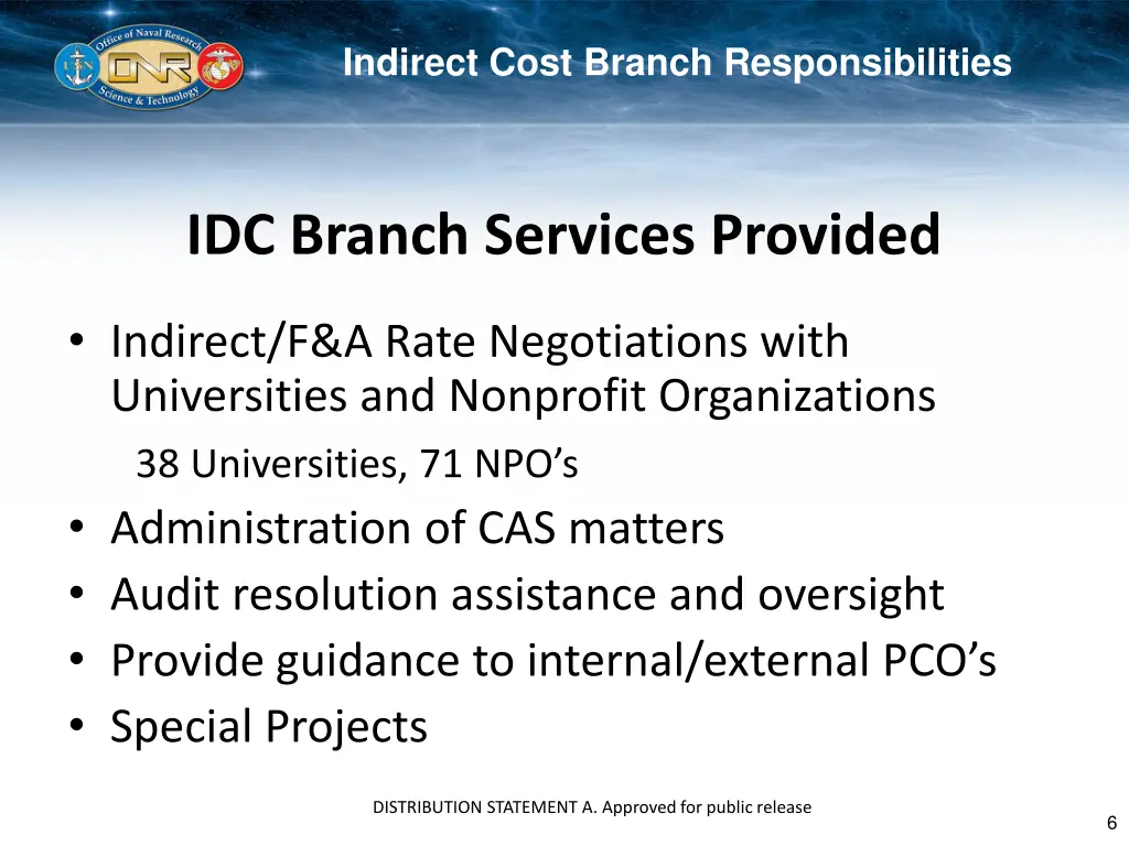 indirect cost branch responsibilities