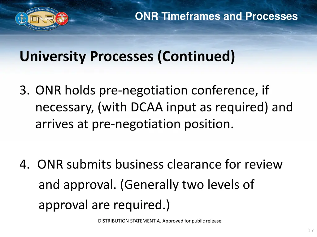 onr timeframes and processes 5
