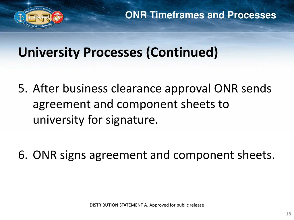 onr timeframes and processes 6