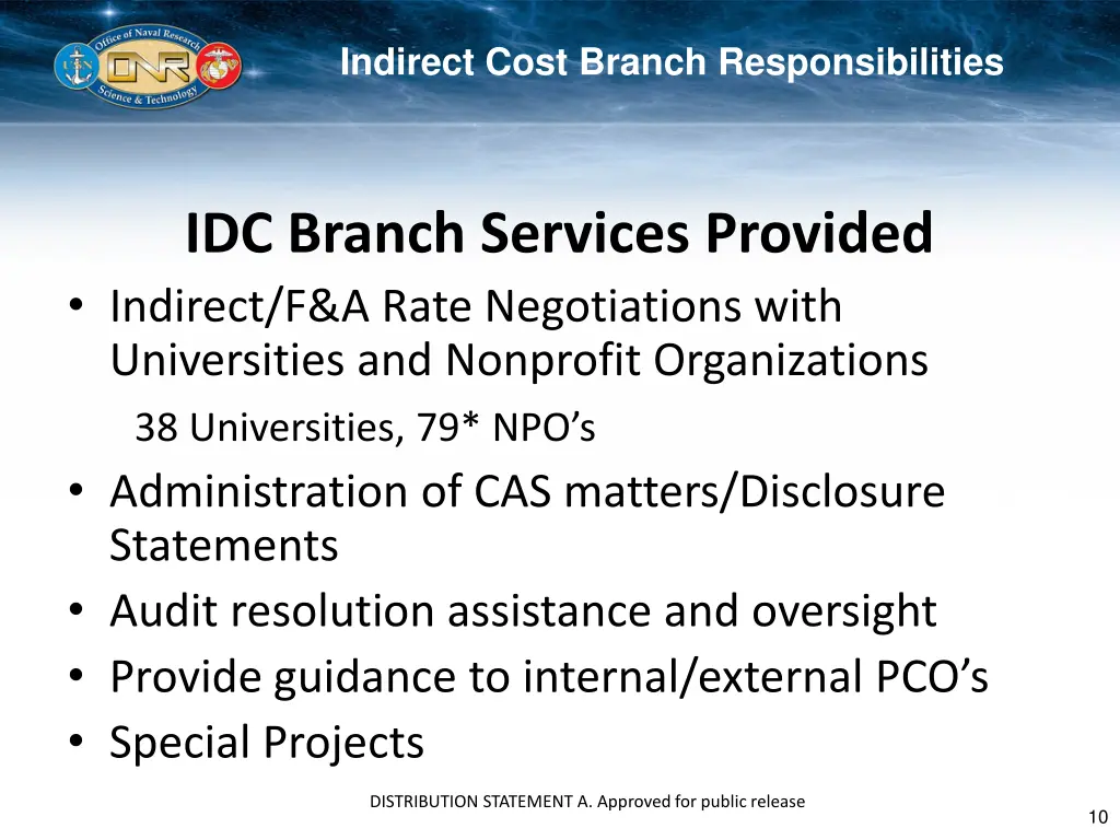 indirect cost branch responsibilities
