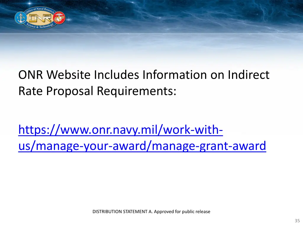 onr website includes information on indirect rate