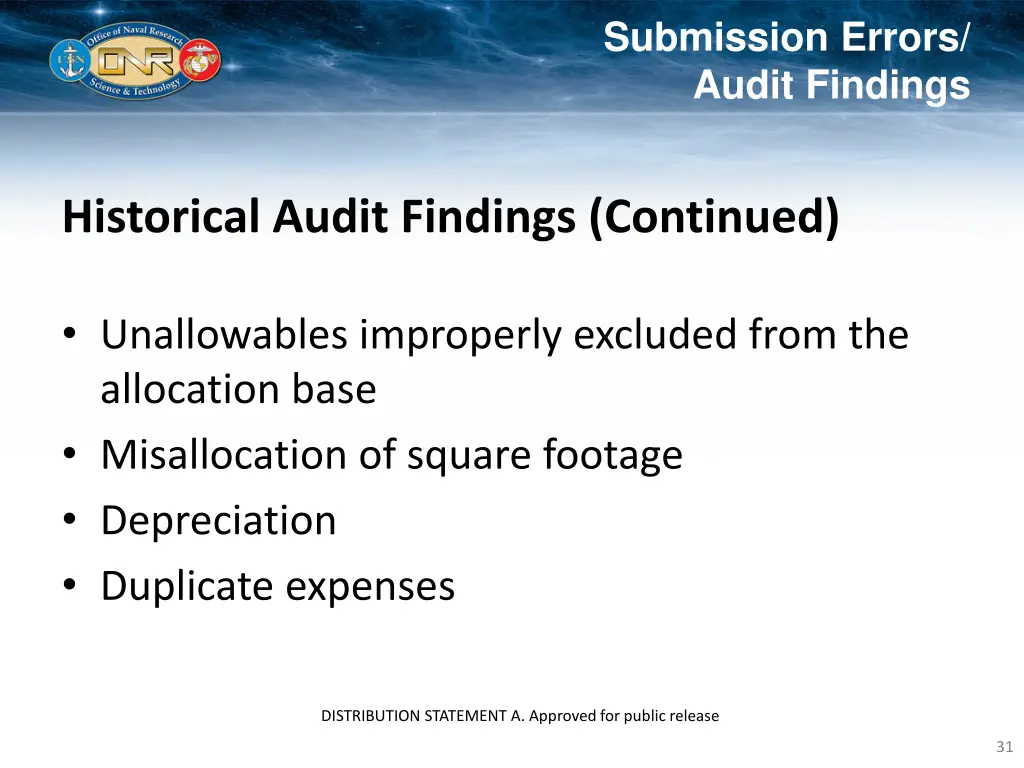 submission errors audit findings 1