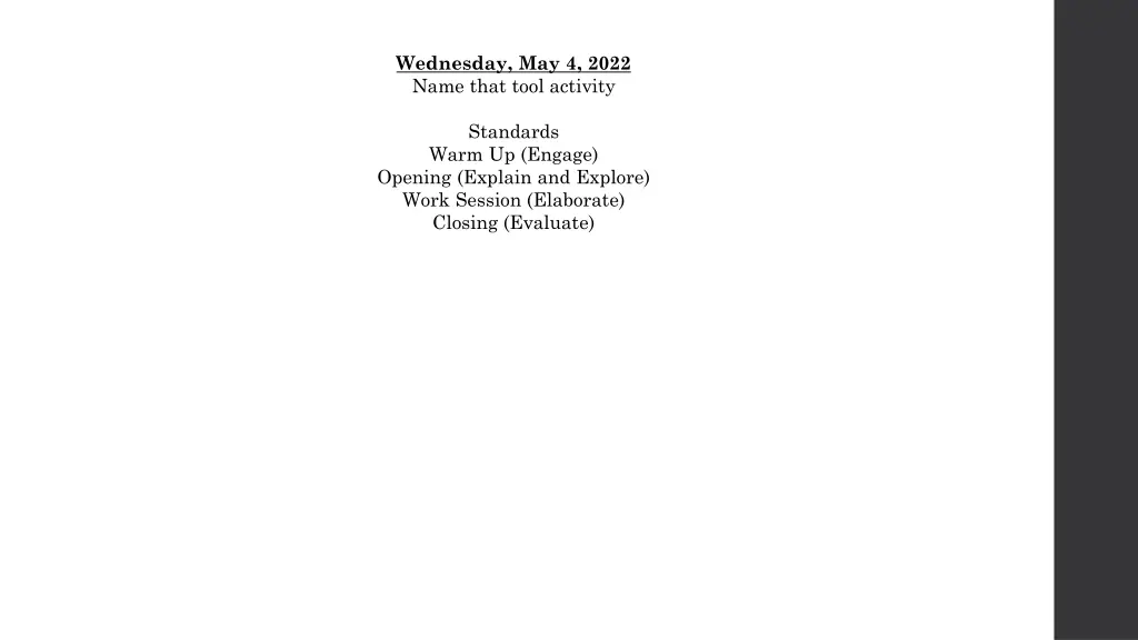 wednesday may 4 2022 name that tool activity
