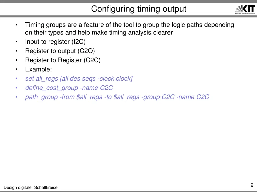 configuring timing output