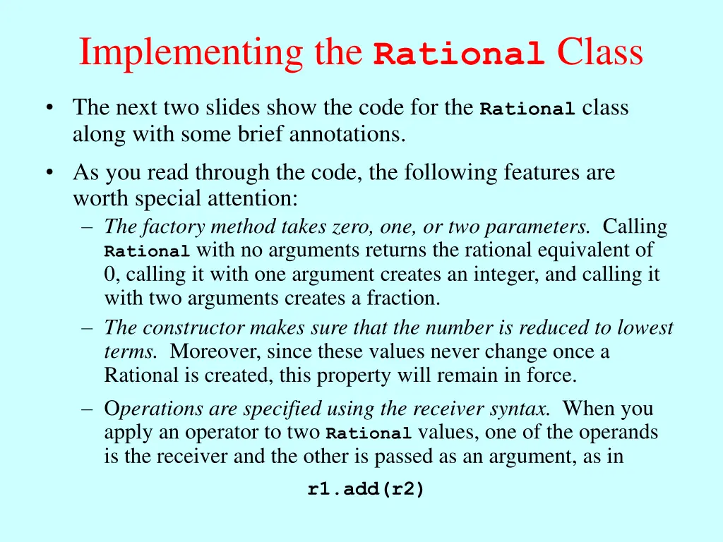 implementing the rational class