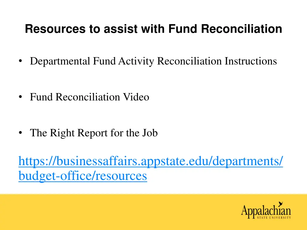 resources to assist with fund reconciliation
