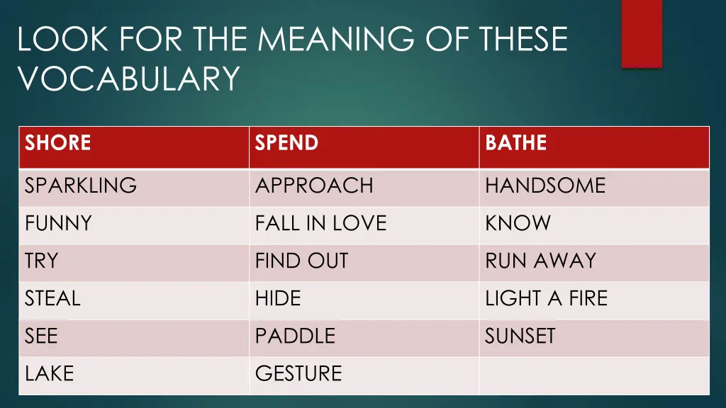 look for the meaning of these vocabulary