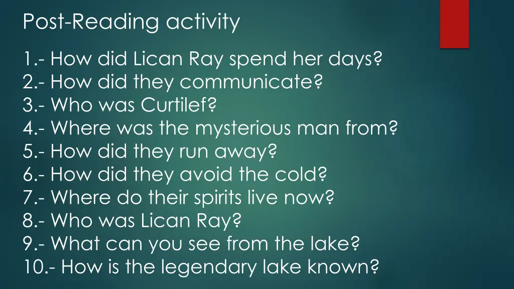 post reading activity