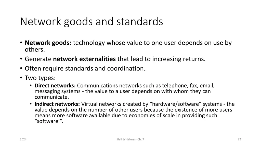 network goods and standards