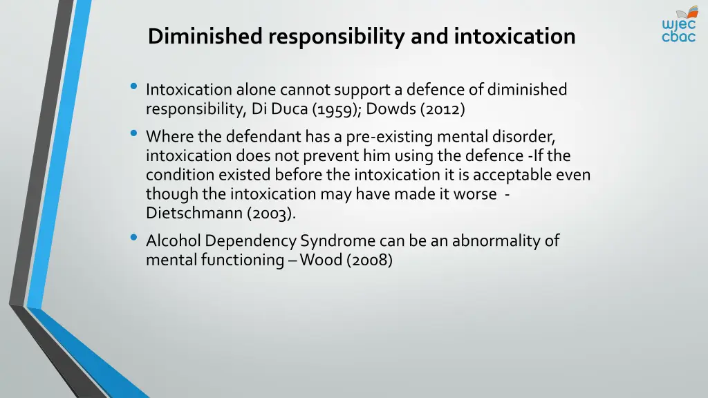 diminished responsibility and intoxication