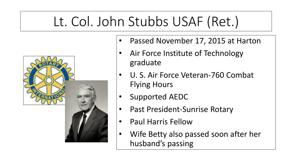 lt col john stubbs usaf ret