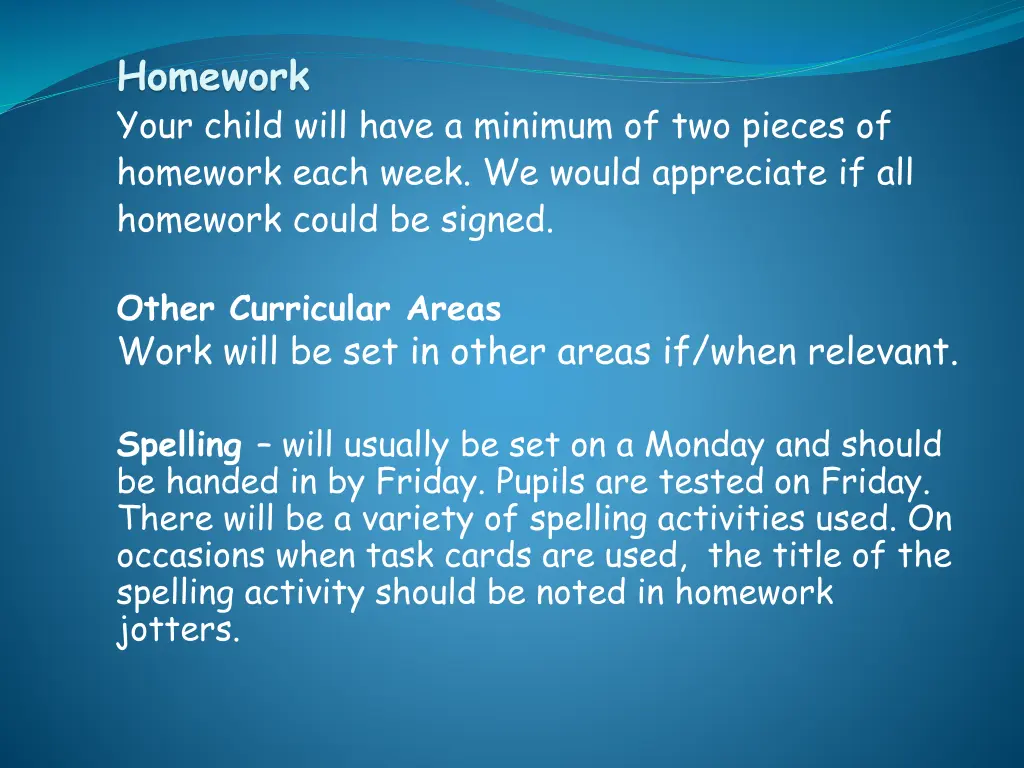 homework your child will have a minimum