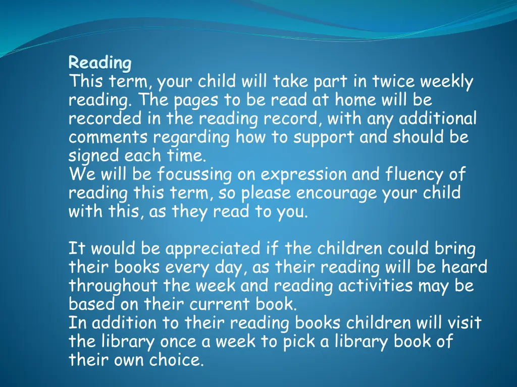 reading this term your child will take part