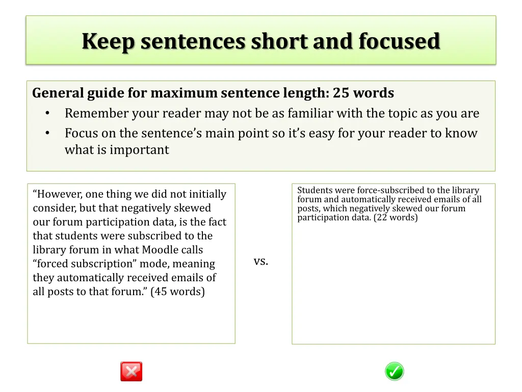 keep sentences short and focused