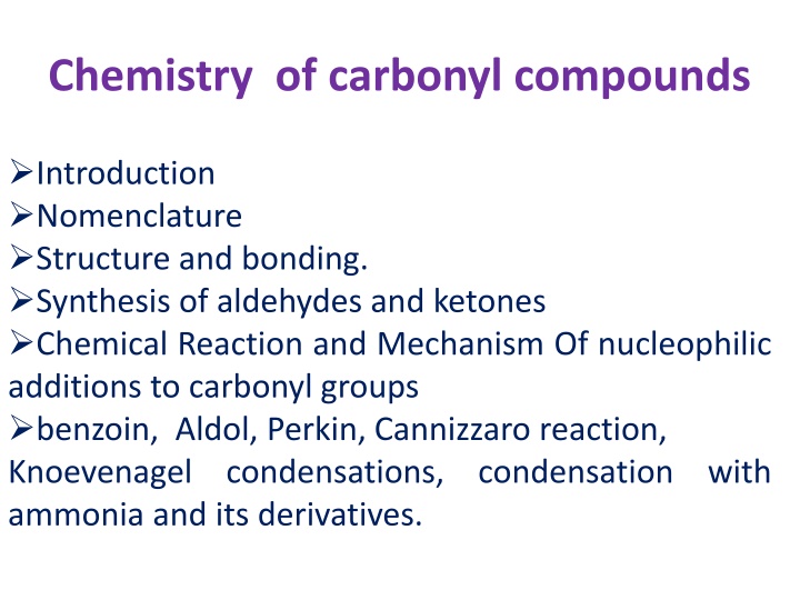 chemistry of carbonyl compounds